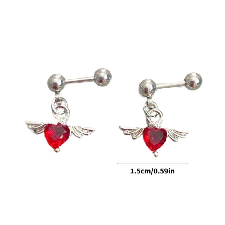 Angel Wing Heart Shape Earrings Stainless Steel Body Jewelry Ear Studs For Casual Or Formal Occasions