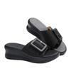 Korean simple solid color square buckle wedge slippers women wear new women's shoes Bohemian one-word slippers