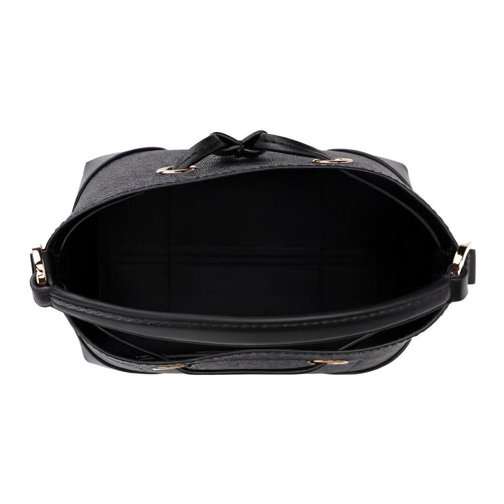 Michael Kors MK Mercer 18 Classic Monogram Drawstring Closure Canvas Bucket Bag Women Handbags Black 35F2GM9M1B-BLACK