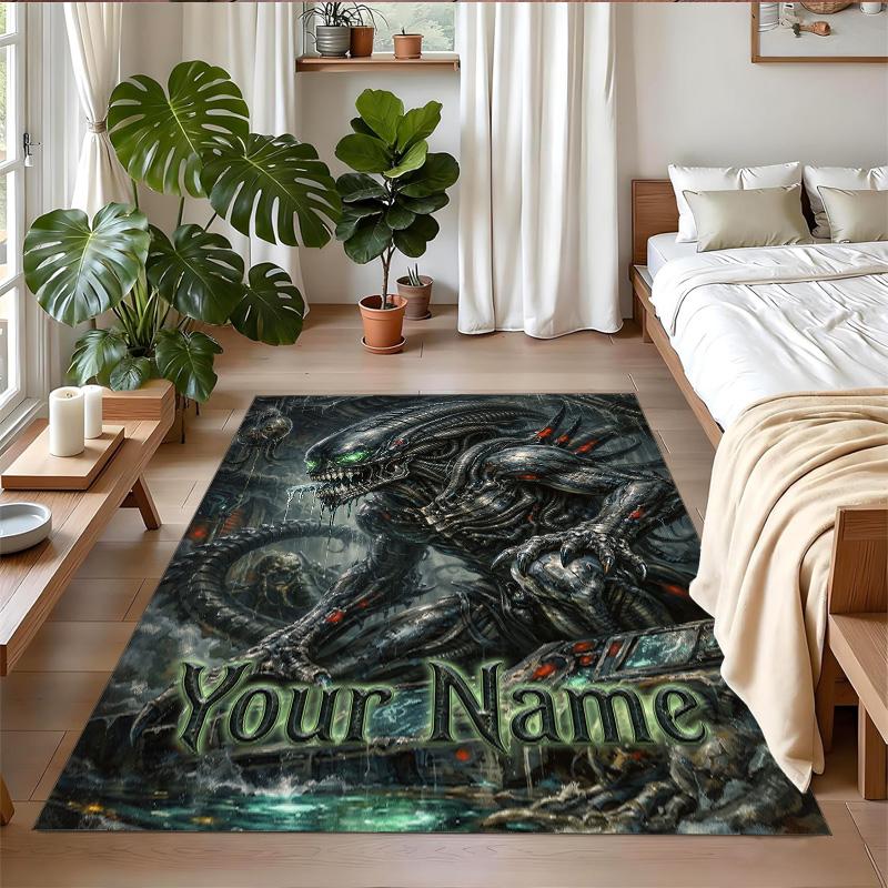 Crystal Velvet Rug Custom Name Text, Soft Non Slip Floor Mat Home DecorAlien Xenomorph