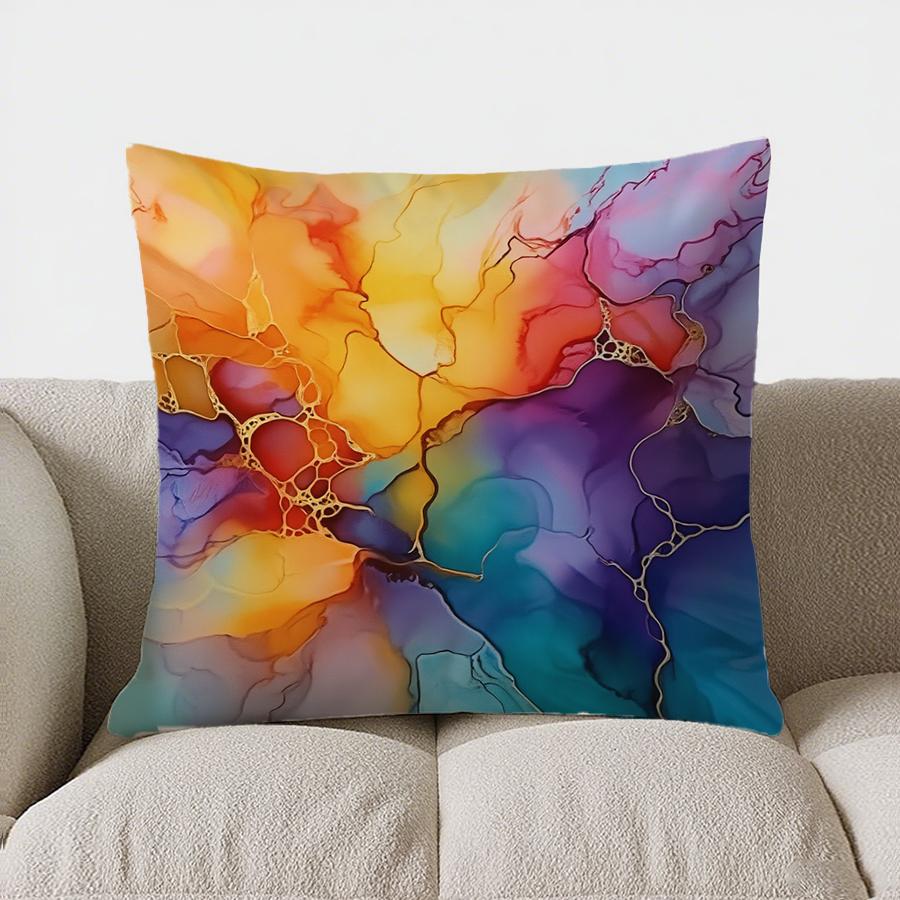 Home Decor Colorful Abstract Ink-Marbled Pattern Cushion Cover Suitable For Sofa Bedroom Car Pillow Cover