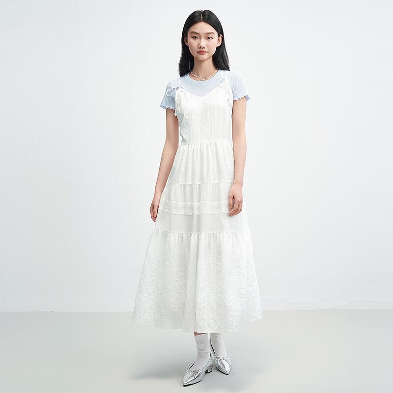 LEDING Lace Strap Pearl Jacquard Cami Dress