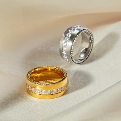 Böhmischer Wind Titanstahl eingelegter Zirkonring Damen Schlichte Persönlichkeit Einzelreihe Diamant Goldring