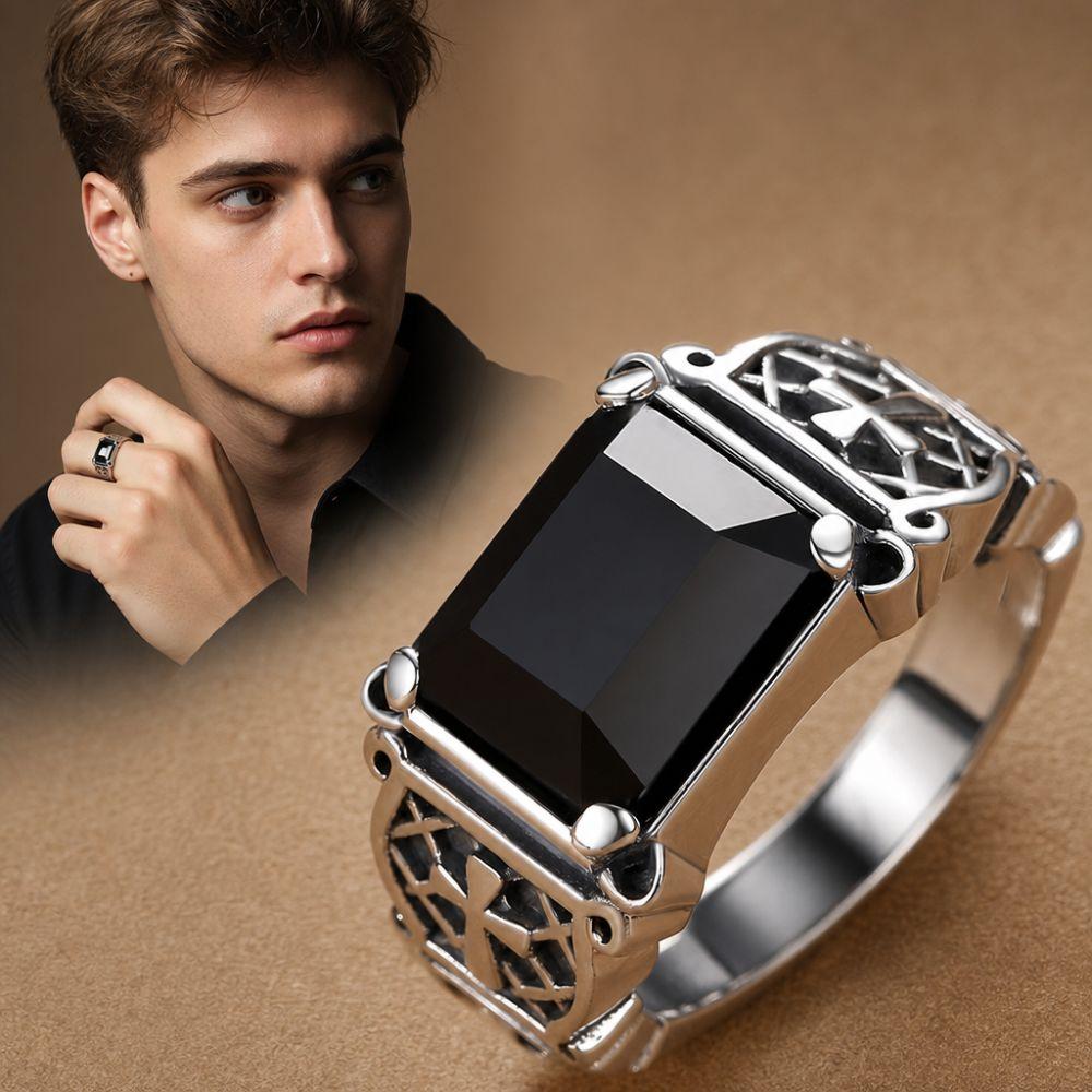 Black Zircon Men's Hip Hop Rings Adjustable Cross Ring Trend Open Ring Daily Wear
