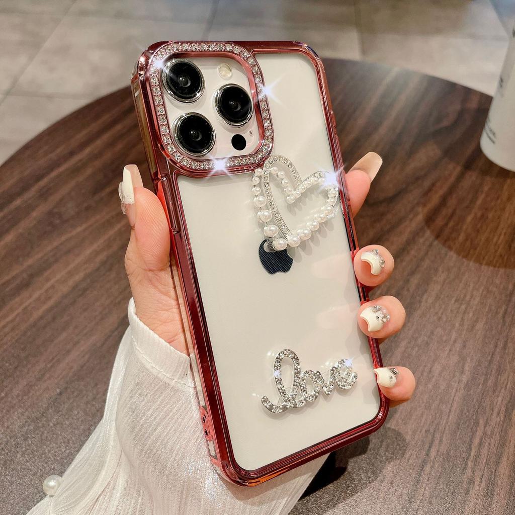 Geeignet für IPhone15Promax Handyhülle, Galvanisierte Linse, Mit Diamanten besetztes Apple 14 High-End DIY Kreatives Herz
