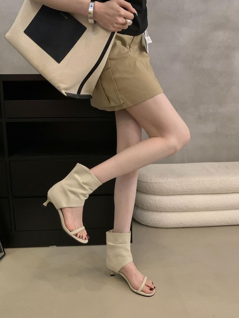 2025 new French niche trousers boots high heel cool boots women's summer stiletto sandals medium heel Roman women's shoes