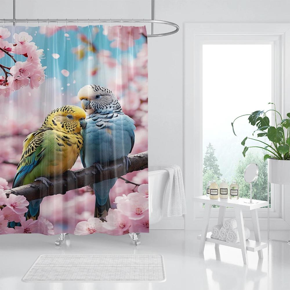 

Spring Floral Hummingbird Shower Curtain for Bathroom Watercolor Flowers Birds Fabric Bath Curtains Modern Art Decor with Hooks 90x180cm-35x70in
