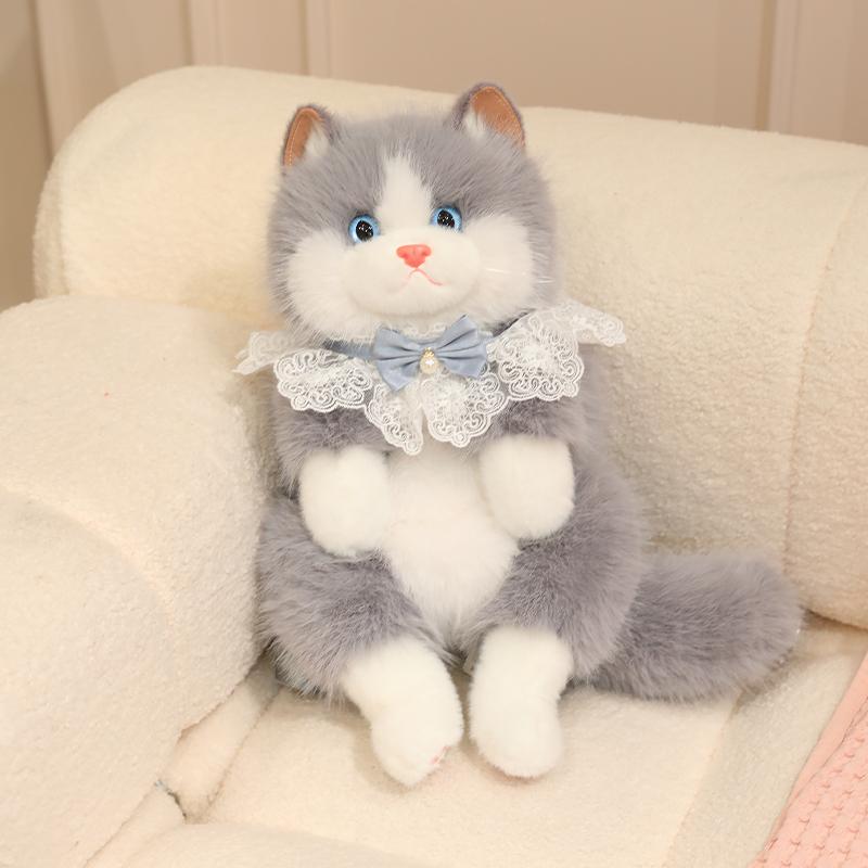 45cm 55cm Cute Realistic Cat Plush Toy Women Bow Cat Plush Animal Kawaii Ragdoll Lolita Cartoon Personalized Gifts for Girls