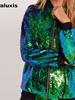 Giacca da Donna Autunnale con Paillettes Taglie Forti Camicia Baseball Larga con Perline Cappotto per Donna