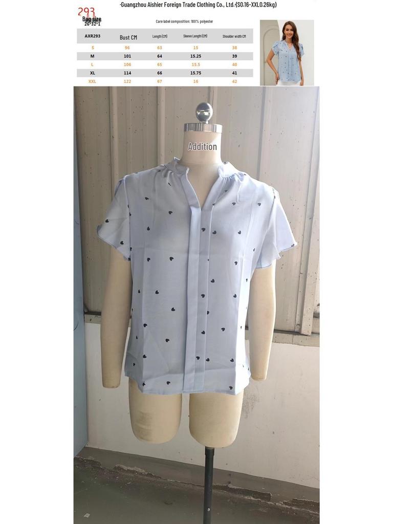 European American Women's V-Neck Heart-Shaped Sleeve Summer Top