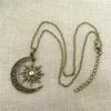 Retro Bronze Crescent And Sun Pendant Necklace Retro Whirlpool Gold And Silver Silk Unisex Jewelry Gift