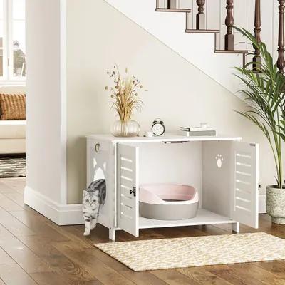 Hoobro White Cat Litter Cabinet