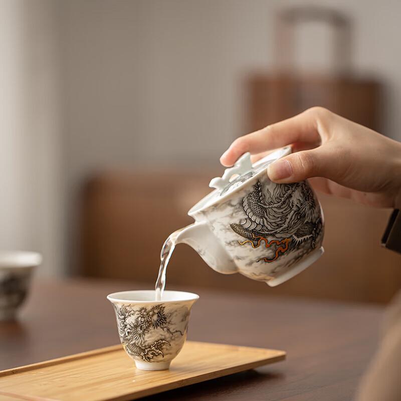 Su's Heritage Ceramic Ink Dragon Tea Set - 1 Pot, 4 Cups
