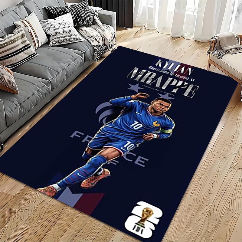 Sports Area Rug, Kylian Mbappe France 10 World Cup 2026 Blue Poster, Fan Cave Decor, Non-Slip Mat