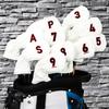 Golf head cover iron club set for men, left and right, 10 pieces (3-9, P, A, S) Red, number embroidery on both sides, white, synthetic leather, PU