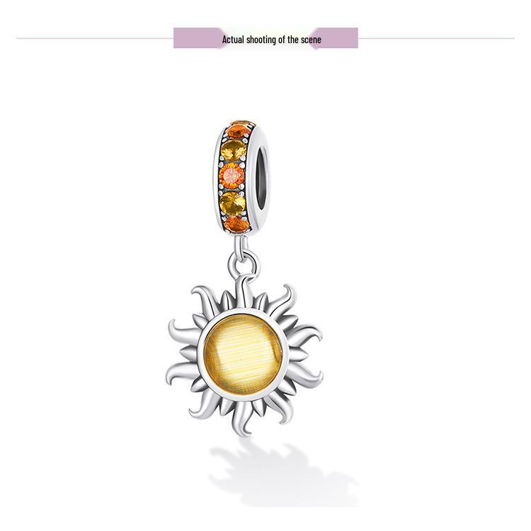 Everlove Minimalist Sun & Stars Sterling Silver Bracelet with Gold Glass and Zircon Charms - SCC2210