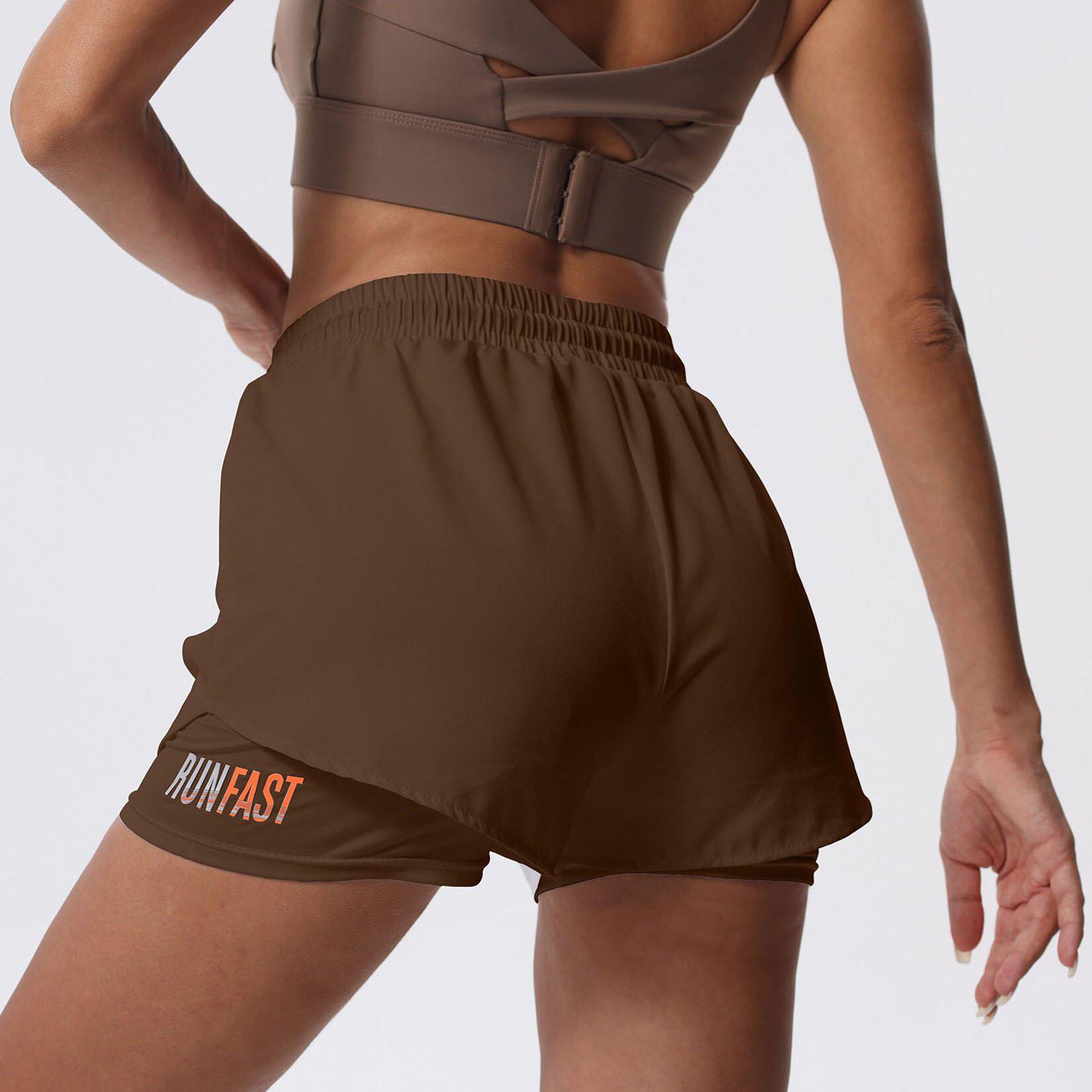 

Женские быстросохнущие летние спортивные шорты для йоги - дышащие, защищающие от воздействия окружающей среды, два в одном: для фитнеса и ночного бега Large кофейный