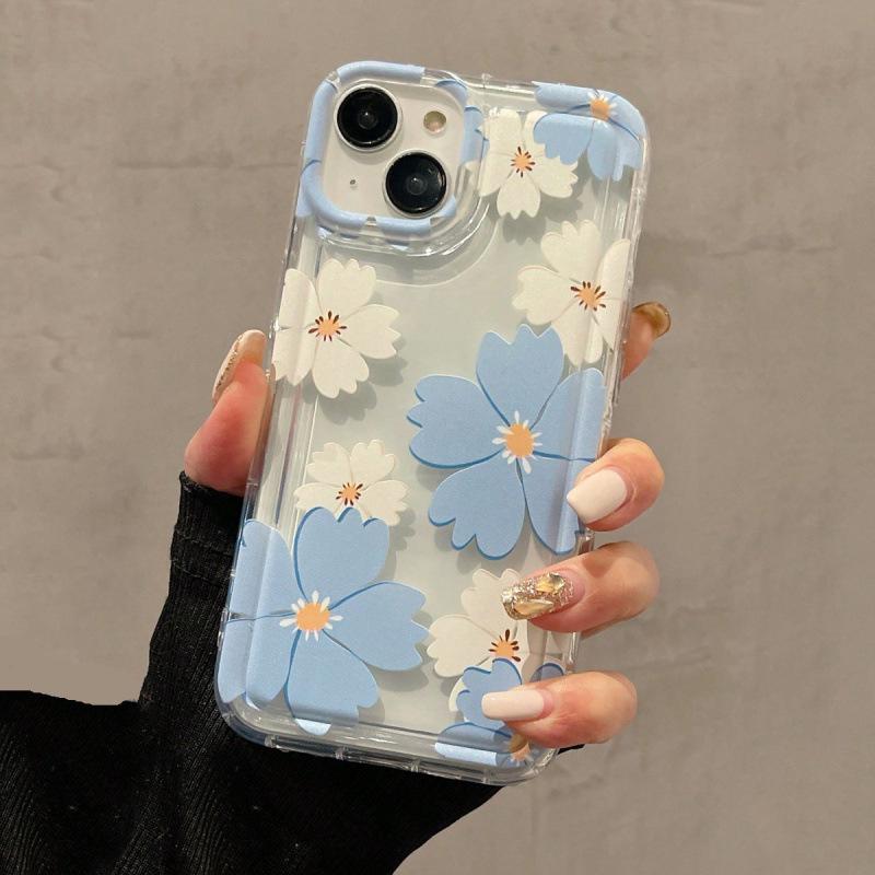 Capa de Telefone Transparente à Prova de Choque com Flores Coloridas para iPhone 12-16, 13-15 Pro Max.