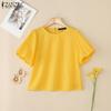 ZANZEA Women Casual Round Neck Solid Color Summer Short Sleeve Blouse