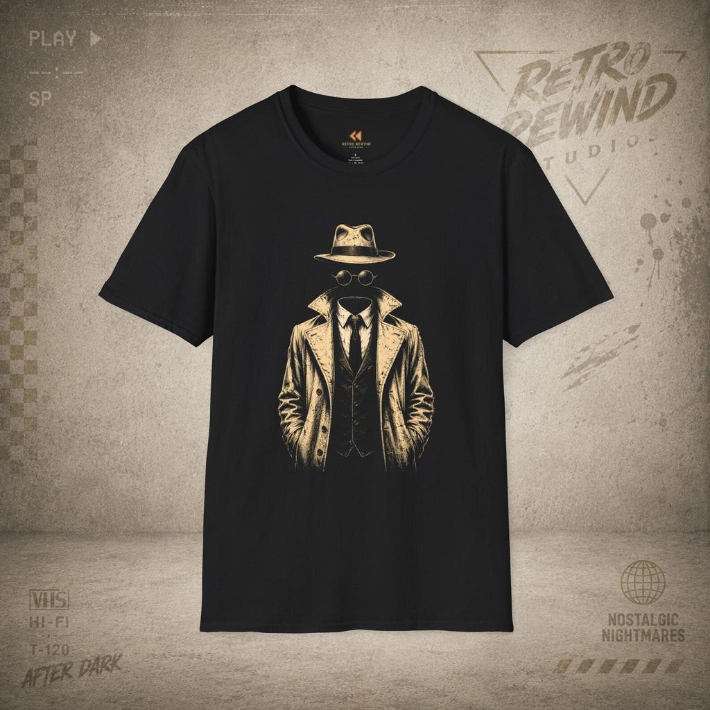 Invisible Man Mysterious Trenchcoat Detective T-Shirt | Noir Fedora Silhouette