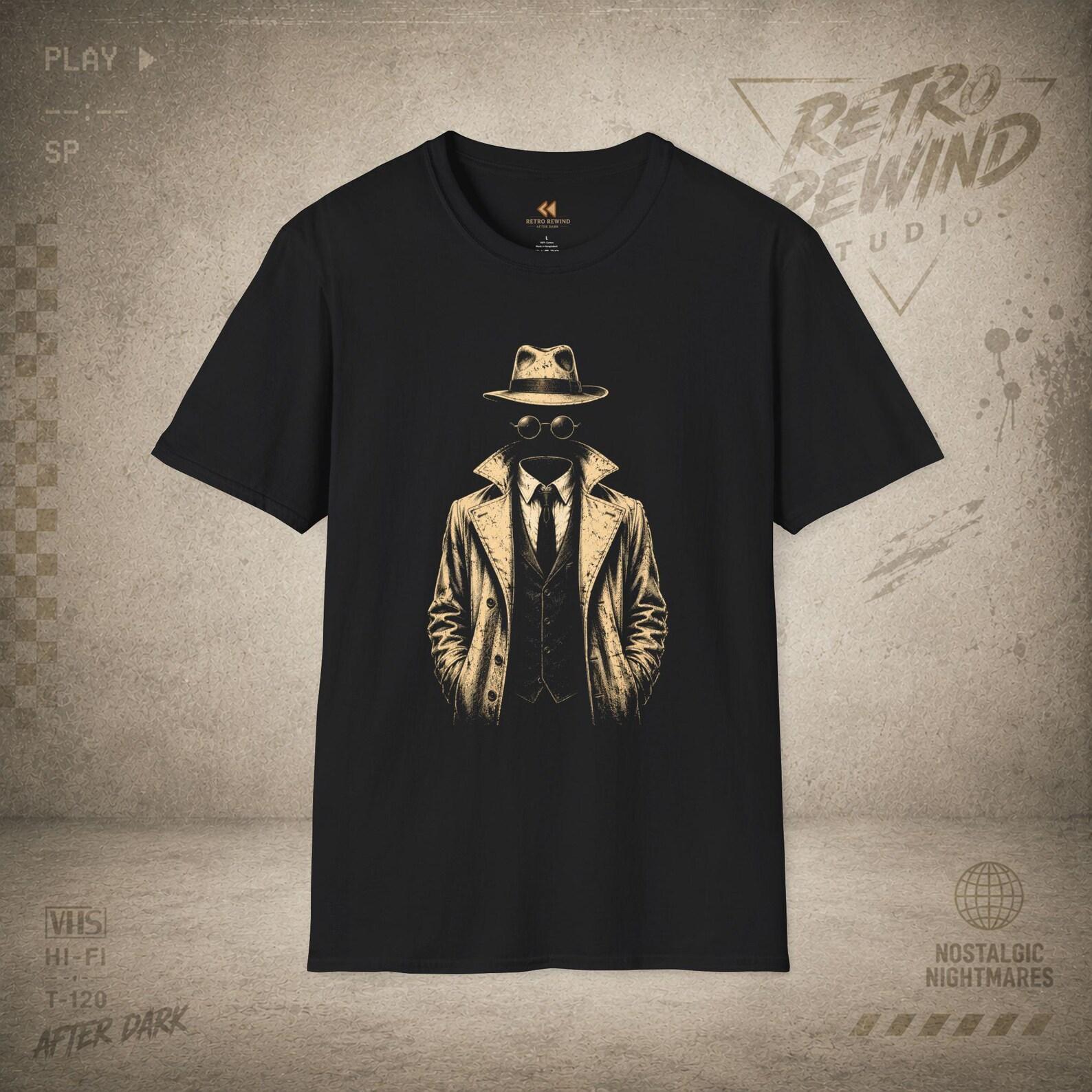 Invisible Man Mysterious Trenchcoat Detective T-Shirt | Noir Fedora Silhouette M