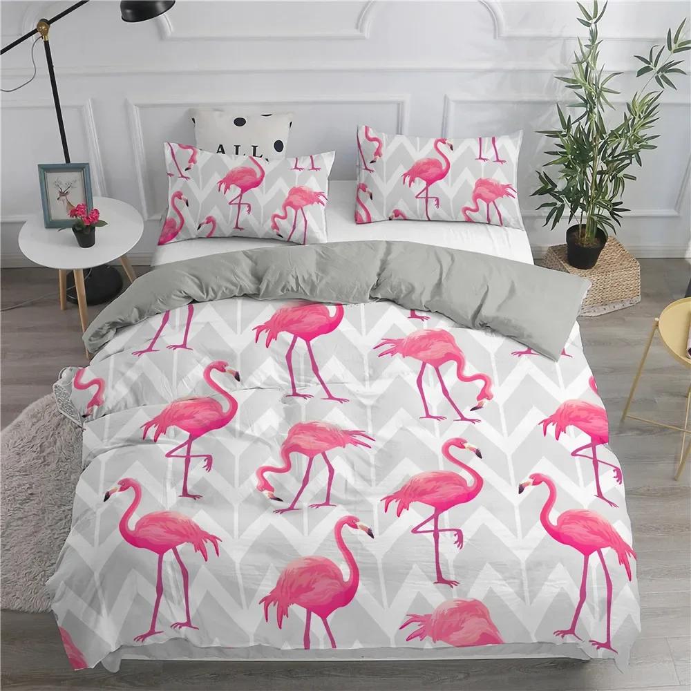 Comforter Cartoon Pink Flamingo Single Double Queen Extra Large Girls Children Teenager Bedding Set 3 Pcs With 2 S