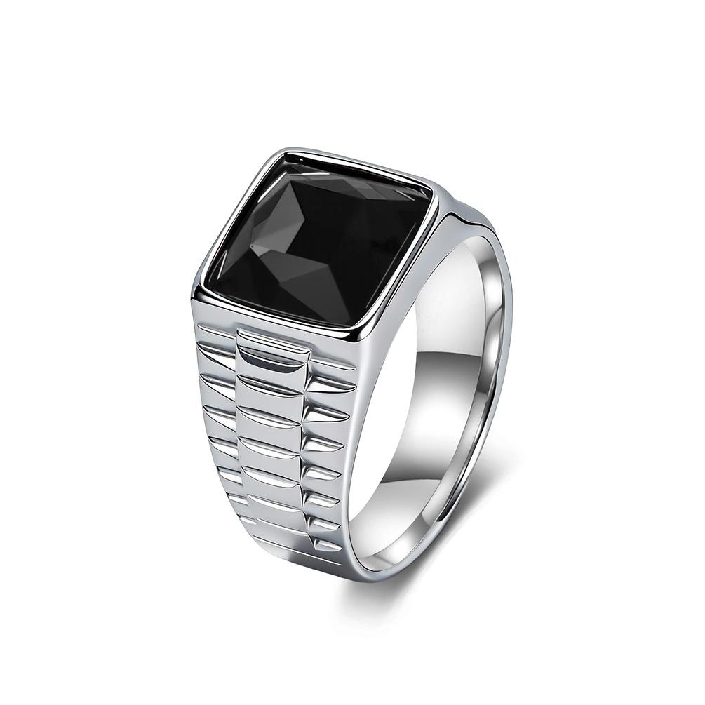 European and American Trendy Jewelry Men's Ring Inlaid with Red and Black Square Diamond Ring