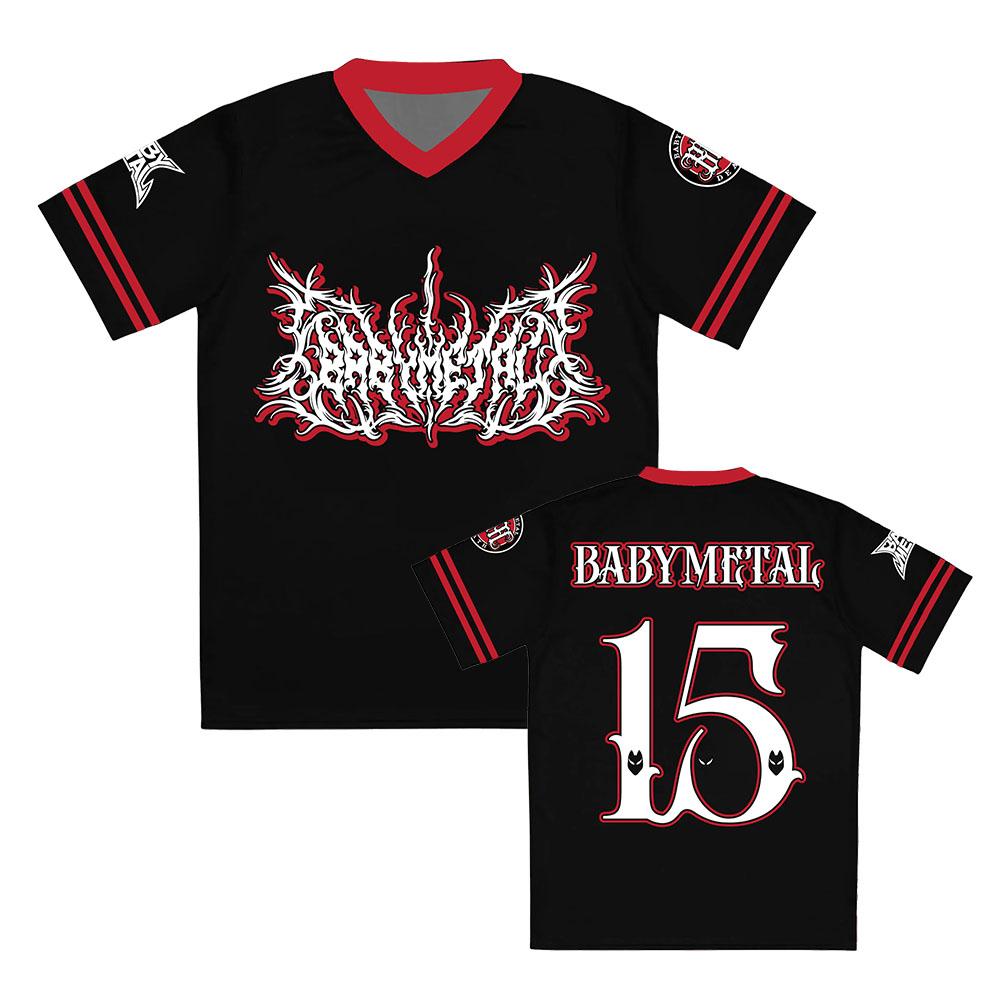 Unisex Trikot V-Ausschnitt Sportshirt Schwarz Rote Borte Kurzarm T-Shirts Gothic Dark Metal Grafikdruck T-Shirt Oberteile