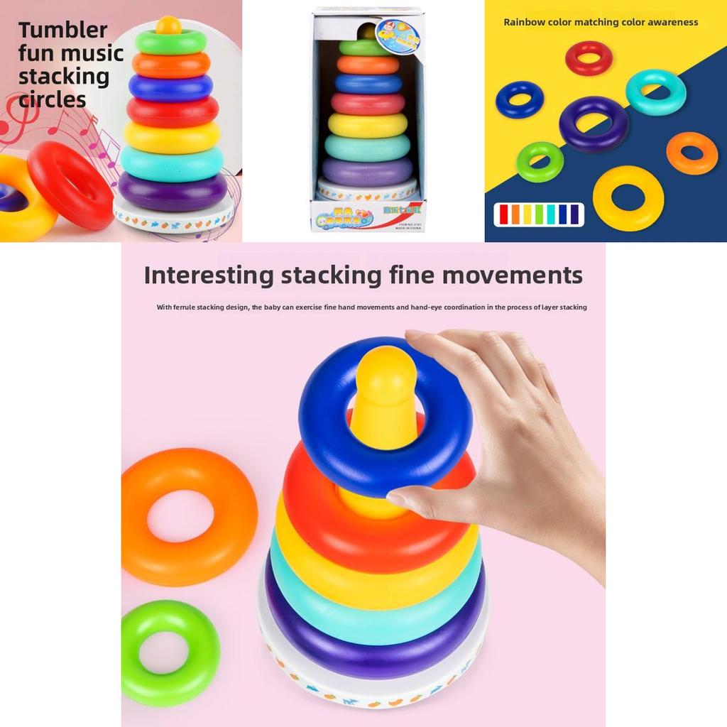 Baby Stacking Rainbow Tower Toy For Infants 6-12 Months Enhances Motor Skills