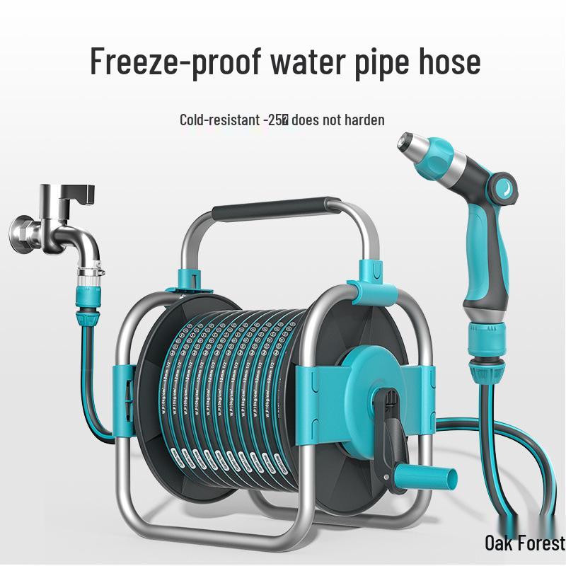 High-Pressure Car Wash Gun with Hose, Anti-Freeze Connector, Storage Rack, and Reel for Garden and Household Use