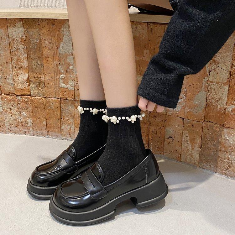 Size 35-42, large size women's shoes 41 fat feet platform British style small leather shoes women's spring one-pedal single shoes tide