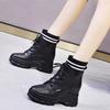 Fashion 9cm Genuine Leather Women Ankle Motorcycle Snow Booties Autumn Winter Warm Fur Plush Platform Wedge Women Fashion Shoes
