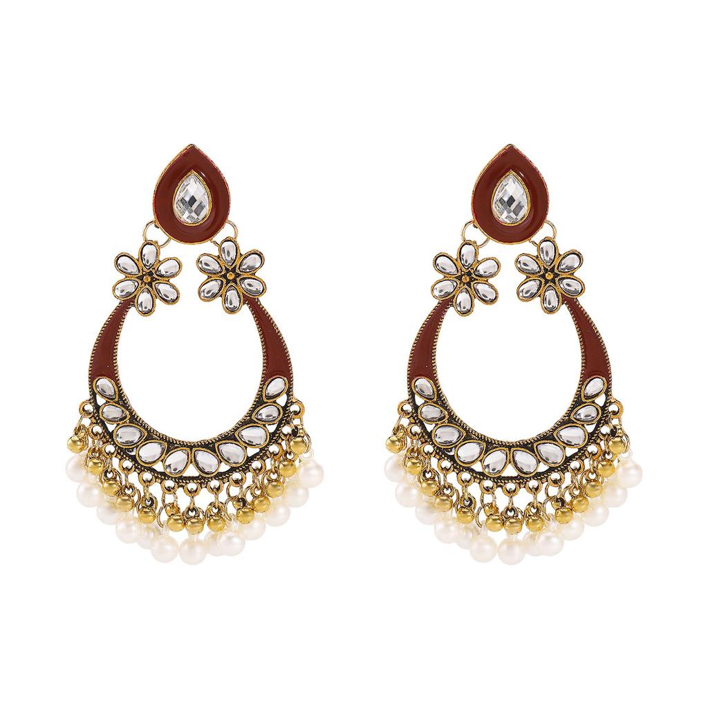Damen Vintage Wassertropfen Perlen Quaste Ohrringe Ethnisch Chinesischer Stil Persönlichkeit Kreativ Aufwändige Ohrschmuck für Damen
