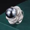 Jewelry Copper Platinum Plated Austrian Fritillary Pearl Diamond Flower Diamond Women'S Ring 14Mm