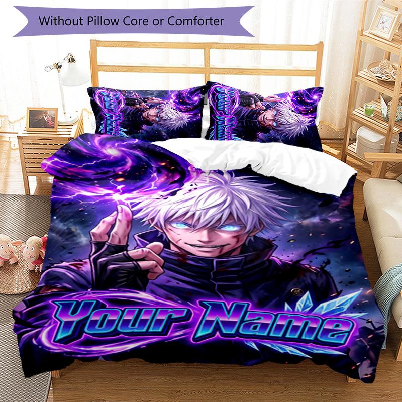 3pcs Gojo Satoru Cover Set - Personalized Name, HD Printed Bedding with 1 Cover and 2 Pillowcases - Perfect for Home Decor, Easy Care