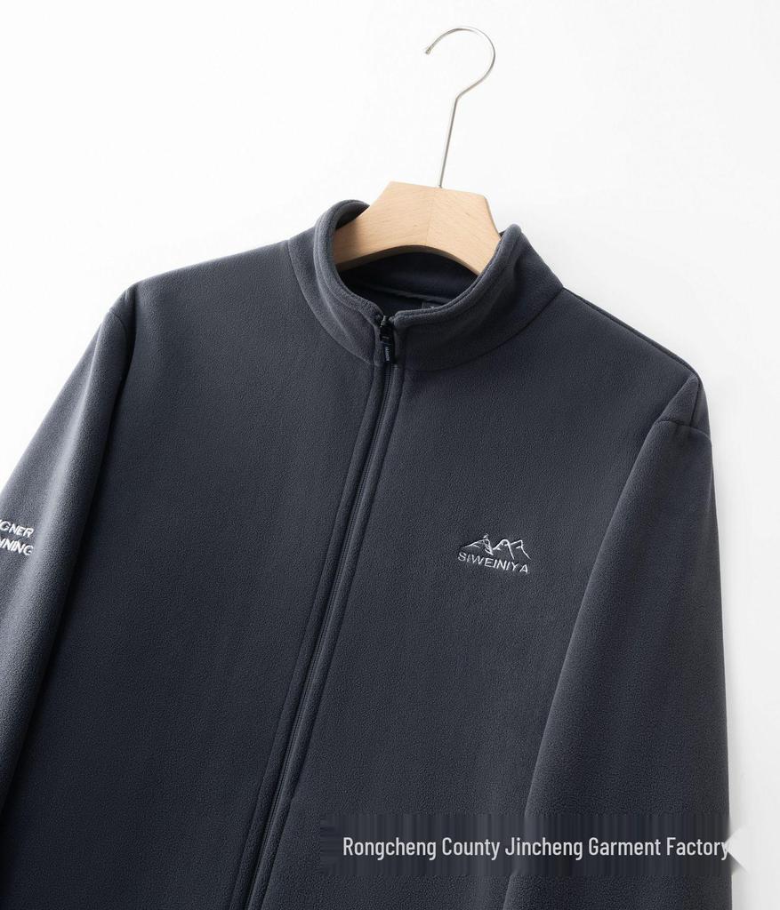 Men's Plus Size Stand Collar Fleece Jacket - Loose Fit for Autumn/Spring, Middle-Aged Style