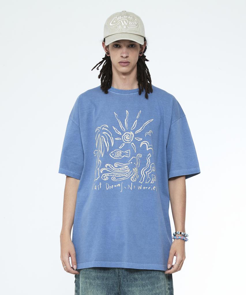 Sseleupe Cast Dream No Warris Pigment Short Sleeve T-Shirt Light Blue