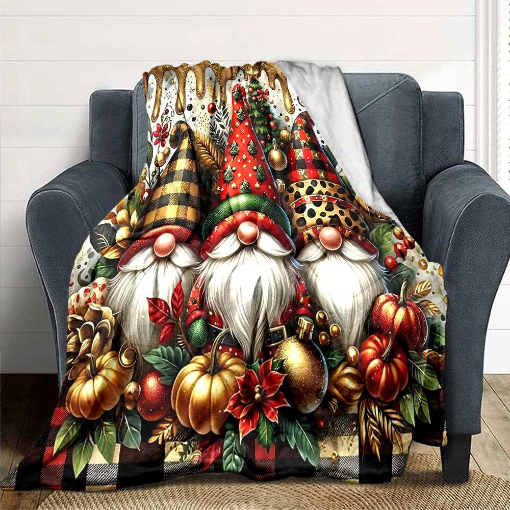 1Pc Holiday Gnomes Celebration Blanket Soft Throw Blanket For Home Bedroom Bed Sofa Travel Office Solid Christmas Blanket