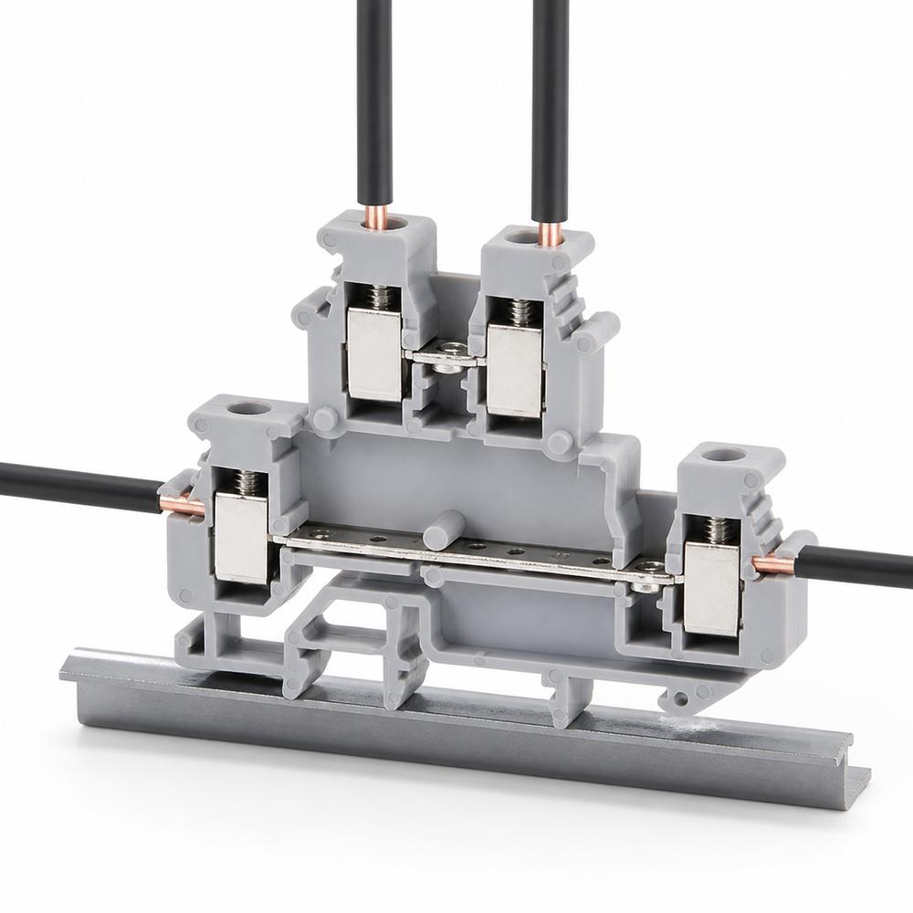 Double Level Electrical Terminal Block 4-Conductor DIN Rail Terminal Industrial Control