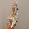 Fashion Luxury Rhinestone Soft Clear PVC Women Pumps Sexy Ankle Strap Pearls Bowknot Thin High Heels Fashion Summer Wedding Bridal Shoes