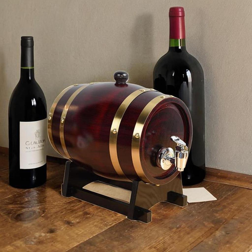 Handcrafted Wooden Barrel Beverage Dispenser with Elegant Stand