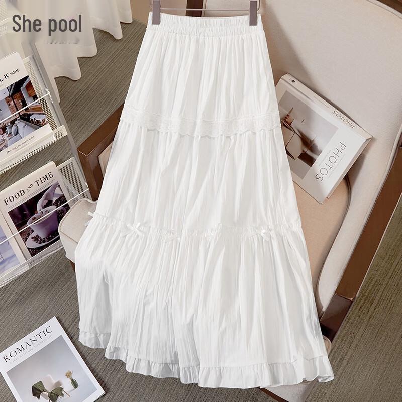 Women s High Waist A-Line Tiered Midi Skirt OS