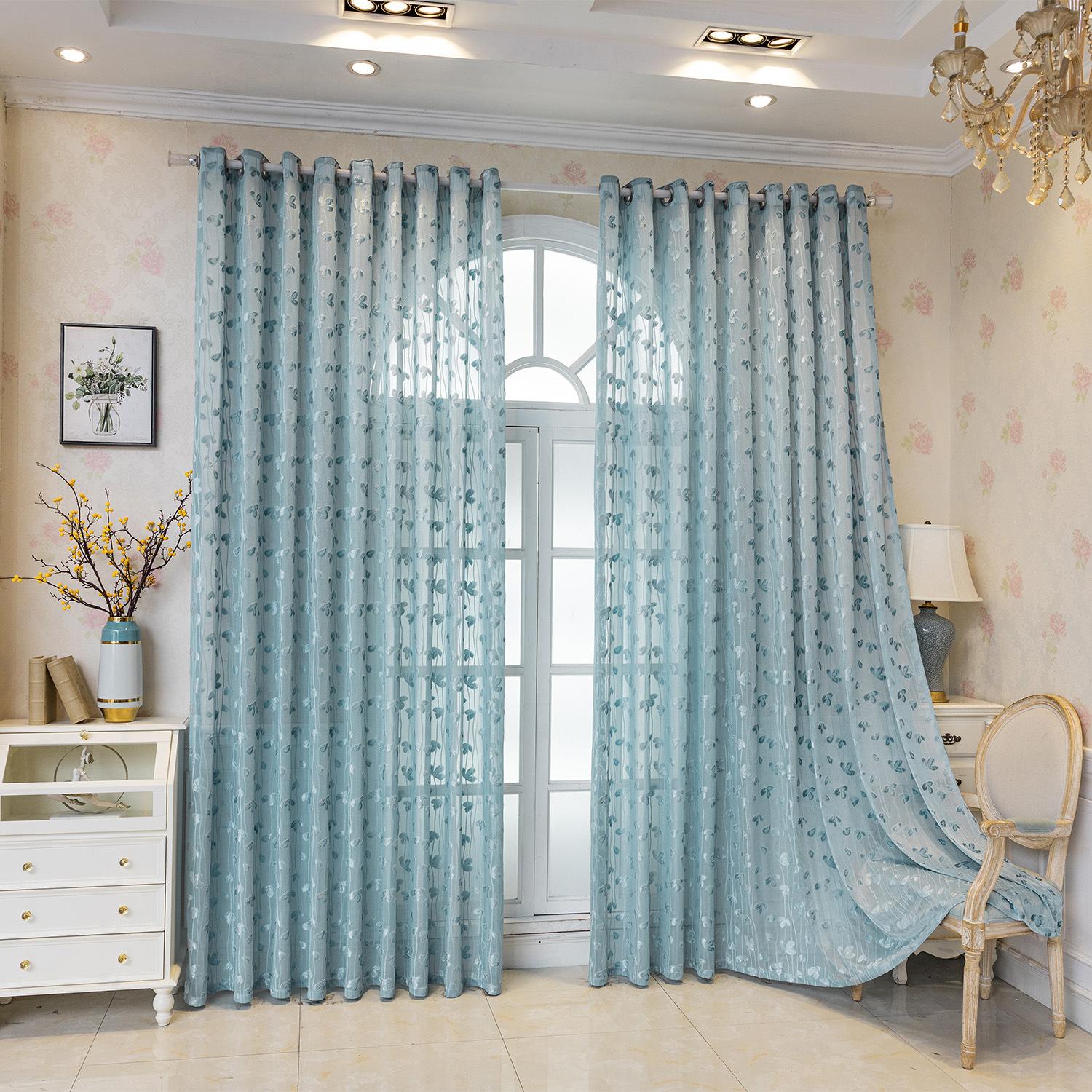 

Elegant Korean Pastoral Style Floral Sheer Curtains - Semi-Transparent Polyester Drapes with Eyelets for Easy Hanging, Perfect for Bedroom 100*250CM