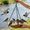 Hanging Bird Bath Wooden Bird Feeder with Chain Outdoor Bird Water Bowl Feeding Tray for Garden Outside Hummingbirds Drinking Bathing