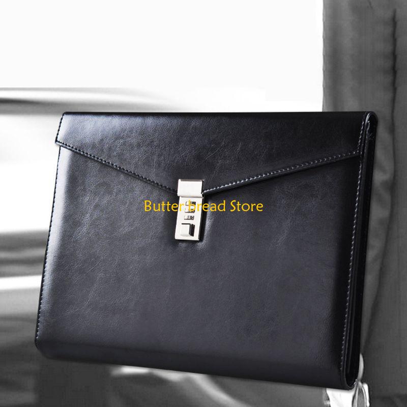 W89C Document File Folder with Password Lock Briefcase PU Leather Office Manager Bag Travel