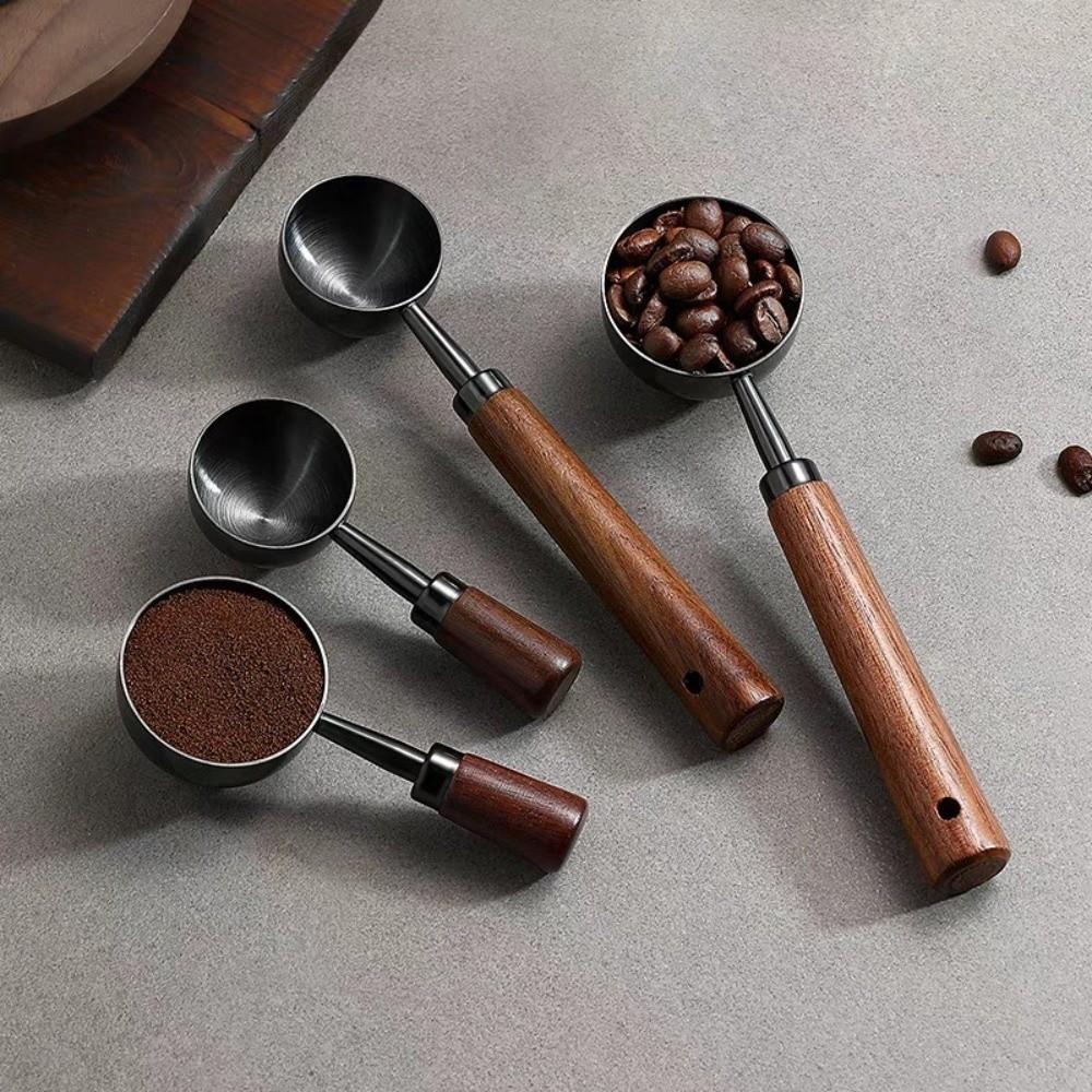 15/30ml Round Head Measuring Spoon Stainless Steel Wooden Handle Measuring Cup Measuring Accessory Home Kitchen Baking Tools