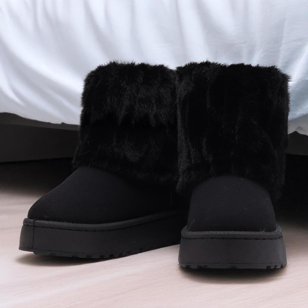 Women's Platform Mini Snow Boots Short Fluffy Plush Lined Snow Round Toe Outdoor Anti-slip Shoes