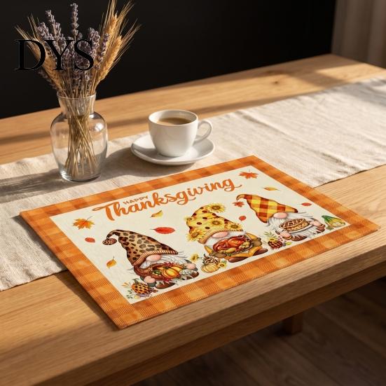 Thanksgiving Dining Table Decor Autumn Placemats, Pumpkin Gnome Skeleton Turkey Printed Mats, Heat Resistant Home Gifts Washable Place Harvest