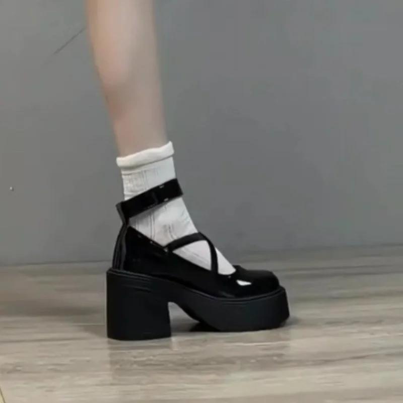 Damskor Nytt Mode Rund Tå Dam Högklackar Höst Mary Jane Knapp Enfärgad Klänning Tjock Sula Tjock Klack