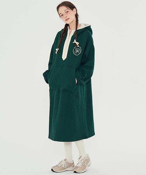 Metapeo Half-Zip Fleece Hooded Dress Green
